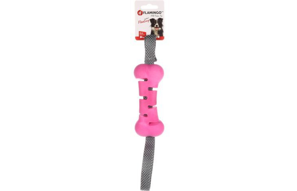 Игрушка для собак Flamingo "Кость" с верёвкой 37,5 х 6 х 4,5 см, TPR, фуксия