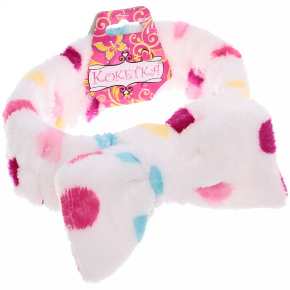 Повязка на голову «Кокетка - Милый горошек», цвет розовый, белый, черный и пудровый, 17,5*5см (упаковка белый ZIP пакет)