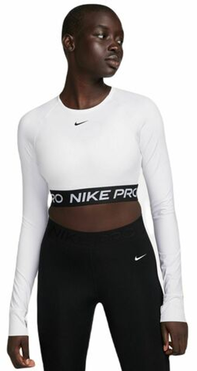 Женская теннисная футболка (dł. Рукава) Nike Pro 365 Dri-Fit Cropped Long-Sleeve Top - white/black