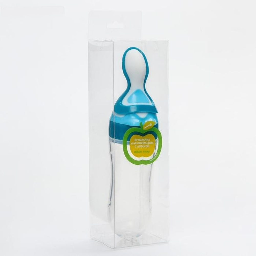 4780648 Бутылочка для кормления, силиконовая, с ложкой, 90 мл, цвет голубой