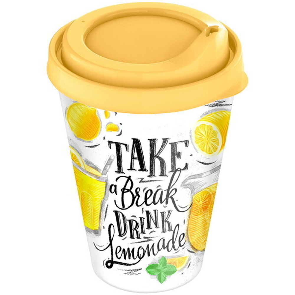 Стакан «IZI-GO» с крышкой 420 мл с декором (бледно-желтый)