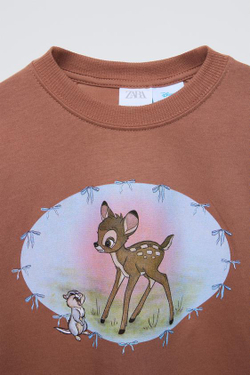 ZARA ЛОНГСЛИВ С ПРИНТОМ BAMBI © DISNEY, КОРИЧНЕВЫЙ
