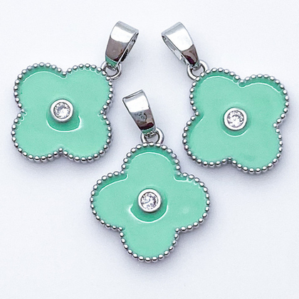 Подвеска Клевер, цвет серебро+мятный, размер 16*14 мм, цена за 1 шт