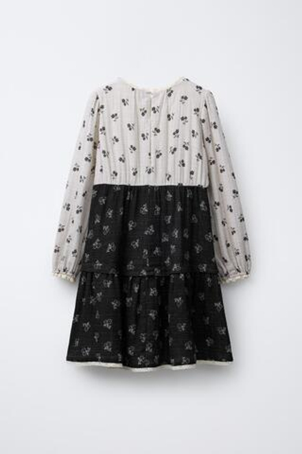 ZARA ПЛАТЬЕ В КЛЕТКУ С ЦВЕТОЧНЫМ ПРИНТОМ, ЧЕРНЫЙ/ЭКРЮ