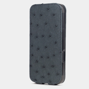 Кожаный чехол для iPhone 16 Pro, страус серого цвета