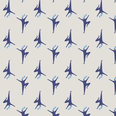 Узор из сине-белых фигур, выполняющих позы йоги