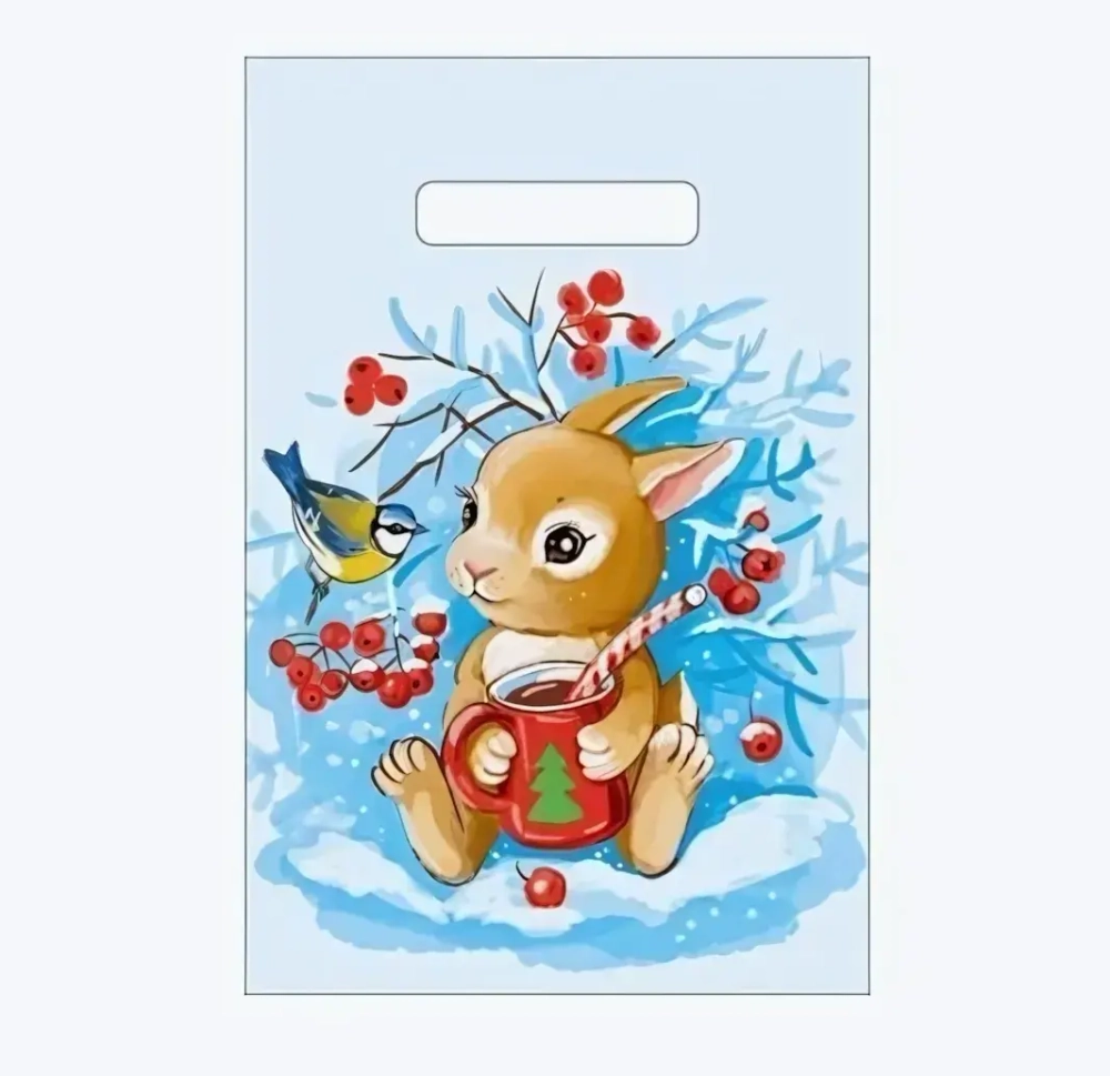 Пакет с вырубной неусиленной ручкой 20х30 (30) Артпласт НГ (Зайчонок) Россия