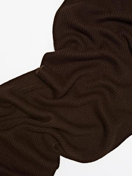 Massimo Dutti Шарф из 100% кашемира в рубчик, коричневый