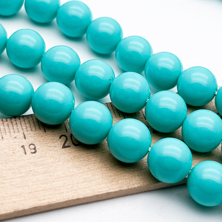 "Майорка" бусины (имитация), цвет бирюзовый, диаметр около 10 мм, цена за 10 шт (1/4 нити)
