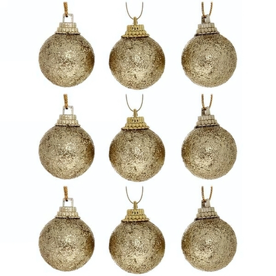 Новогодние шары 3 см (набор 9 шт) "Блестящее напыление", золото (Серпантин)