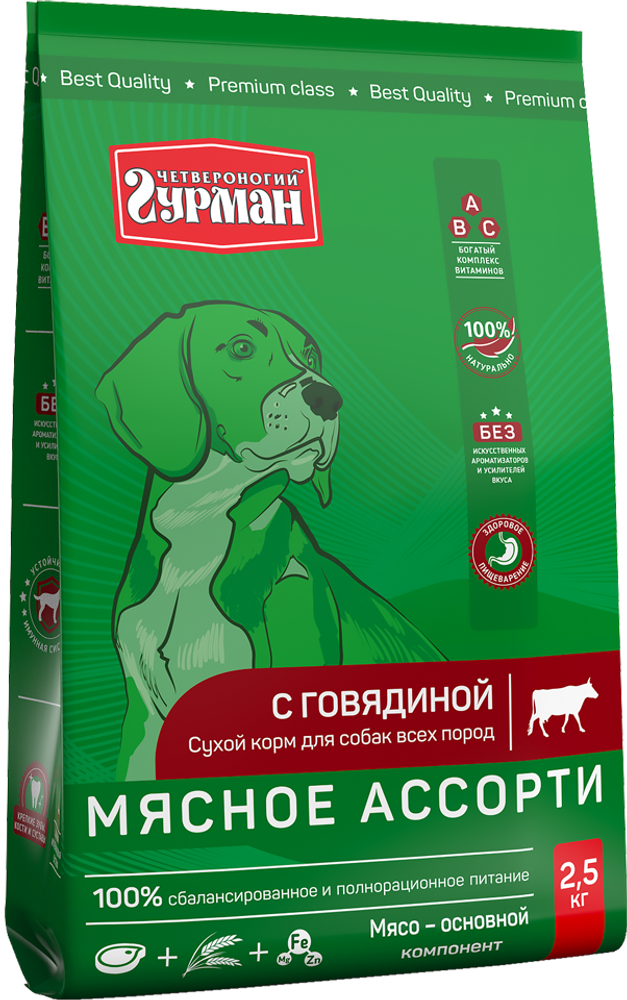 Корм сухой для собак Четвероногий гурман &quot;Мясное ассорти с говядиной&quot;, 2,5 кг