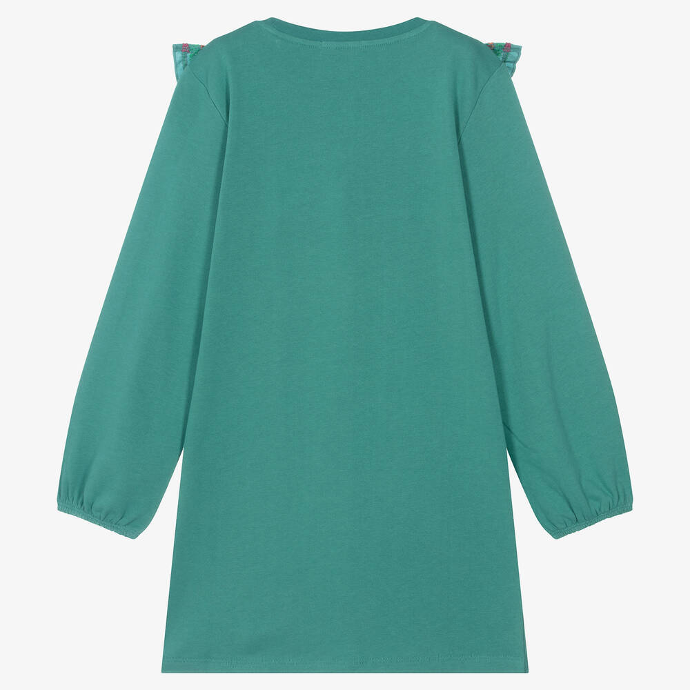 Платье трикотажное STELLA McCARTNEY Зеленый/Отделка кокетки: шитье/Вышивки (Девочка)