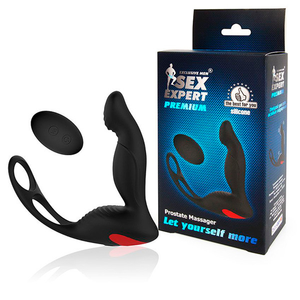 Черный силиконовый массажер простаты с пультом Bior Toys Sex Expert SEM-55179