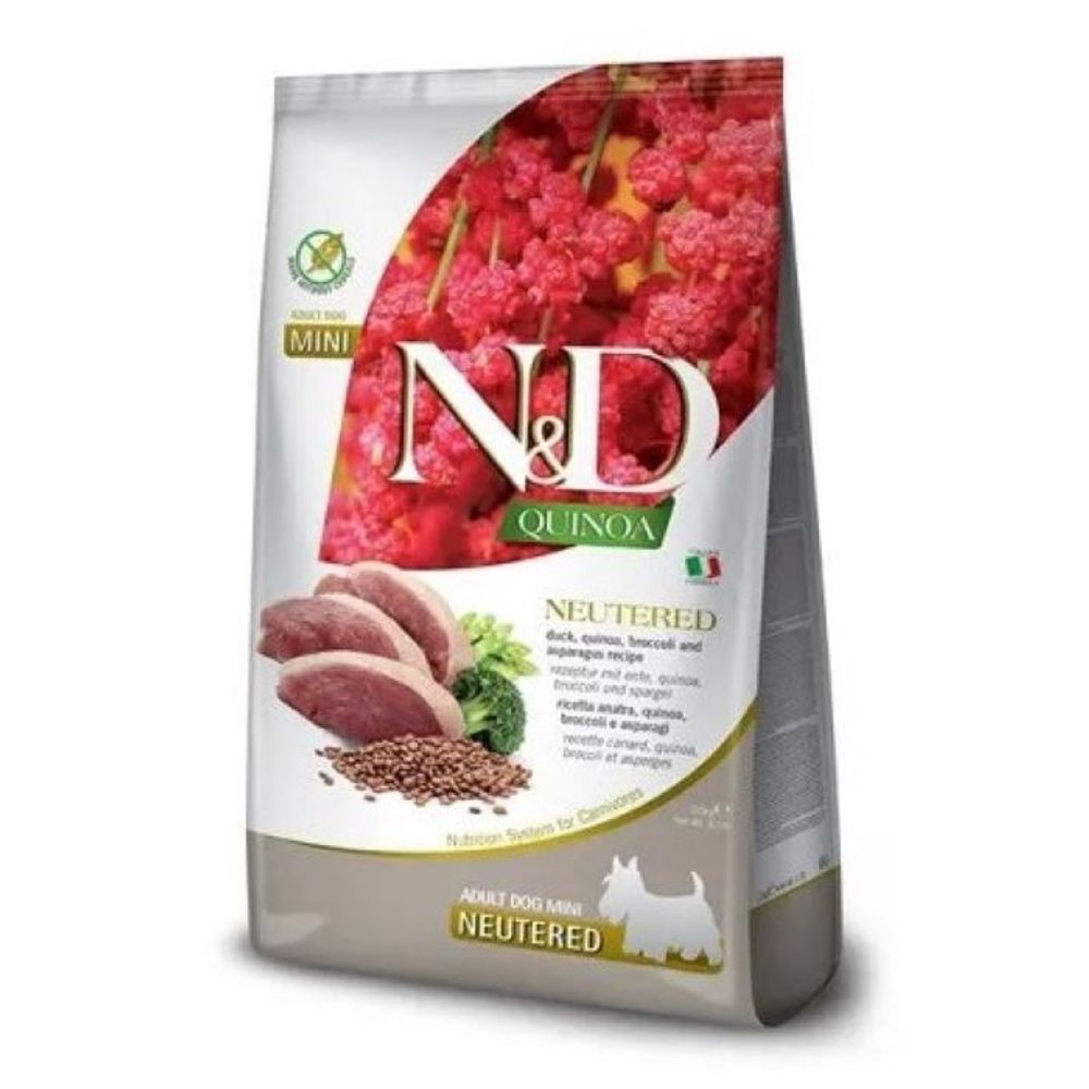 Сухой корм FARMINA N&amp;D Quinoa Adult Mini для взрослых стерилизованных собак мелких пород с уткой, киноа, брокколи и спаржей - 0,8 кг