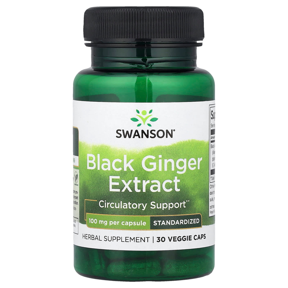 Swanson, Экстракт черного имбиря, 100 мг, 30 растительных капсул