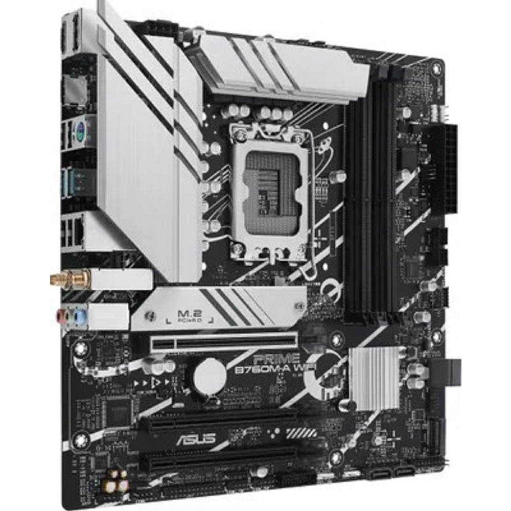 Материнская плата ASUS PRIME B760M-A WIFI (Socket 1700, mATX, 4xDDR5(128GB), 2xHDMI 2.1/DP, 3xPCIe 4.0x16, 1xLAN (2.5GbE), Wi-Fi, BT, 4xSATA 6Gb/s, 2xM.2, 2xUSB 3.2, 4xUSB 2.0, 1xPS/2)
