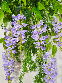 Искусственные цветы Акация сиреневая в настенном белом кашпо