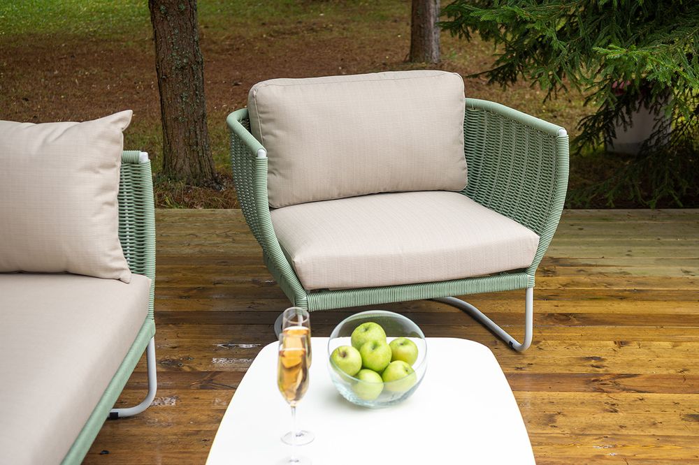 "Фиджи" лаунж-зона 5-местная плетеная из роупа (веревки), каркас алюминиевый светло-серый, роуп зеленый (4204)