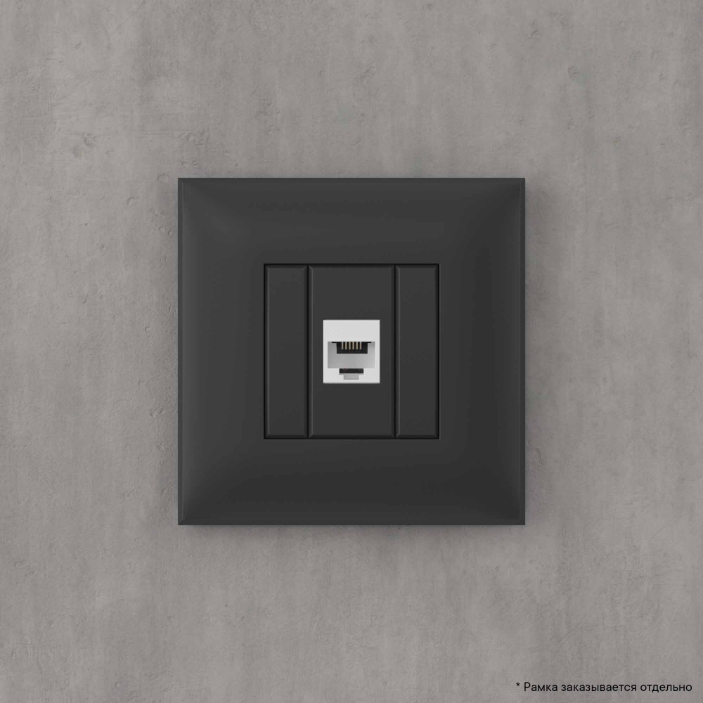 Телефонная розетка RJ-12 без шторки в стену одинарная, "Avanti", "Черный матовый"