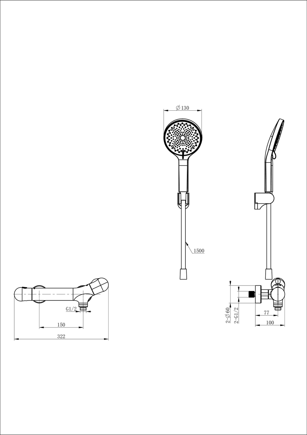 Смеситель для душа с термостатом WONZON & WOGHAND T-1000, Хром (WW-B2057-A-CR)