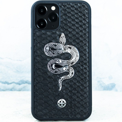 Премиальный чехол для iPhone из натуральной кожи Питона со змеей - Euphoria HM Premium - ювелирный сплав