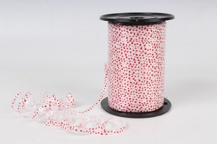 Лента простая (0,5см*500м) Красный горошек на белом, 1 шт.