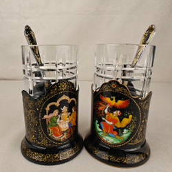 Чайный набор подстаканников "Русские сказки" (ручная роспись Палех) №19