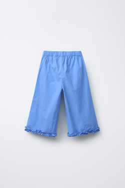 ZARA БРЮКИ-КЮЛОТЫ С ОБОРКАМИ, СИНИЙ