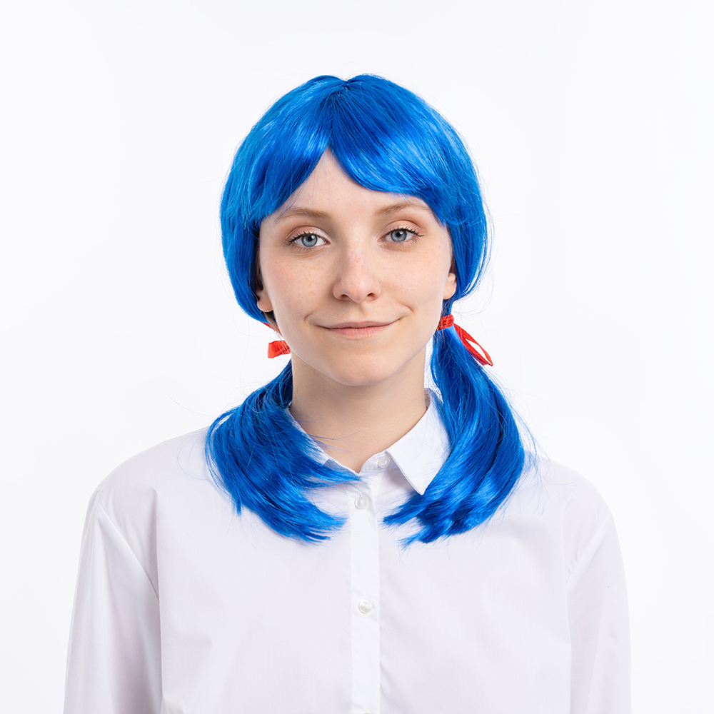 Парик карнавальный, 160 гр, Хвостики Маринетт, Синий