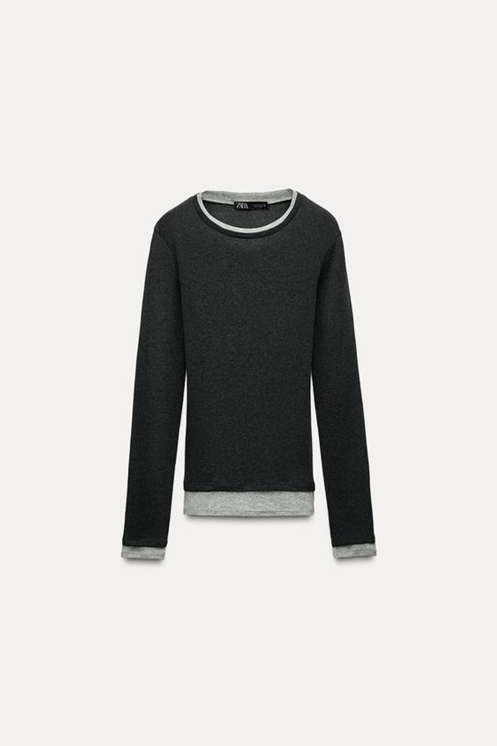 ZARA ДВОЙНОЙ ТОП, ТЕМНО-СЕРЫЙ С МЕЛАНЖЕВЫМ ЭФФЕКТОМ