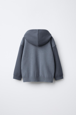 ZARA ТРИКОТАЖНЫЙ ДЖЕМПЕР С КАПЮШОНОМ, СИНИЙ МЕЛАНЖ
