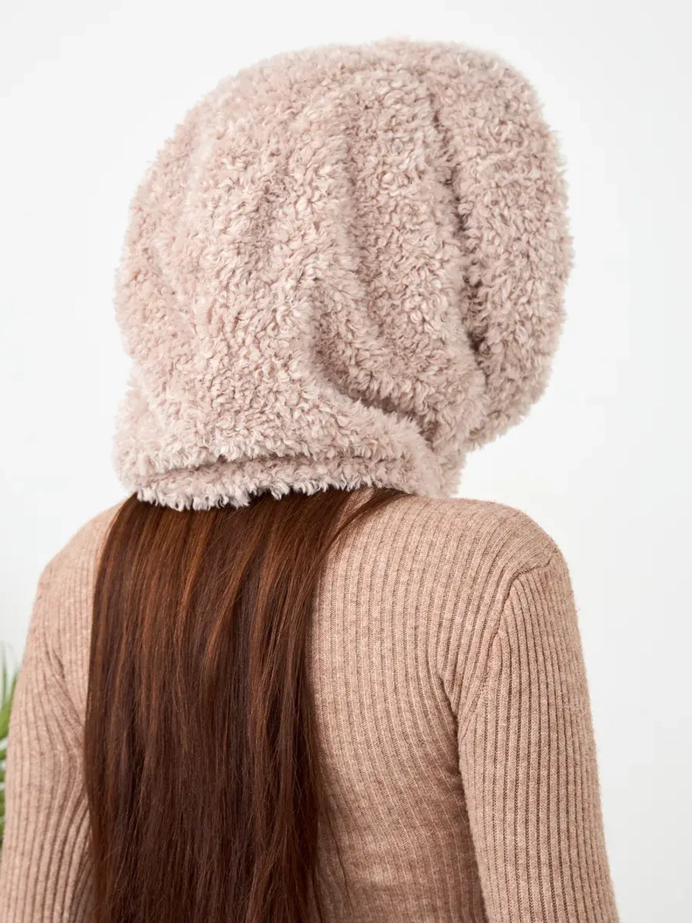 Капор зимний вязаный капюшон на флисе