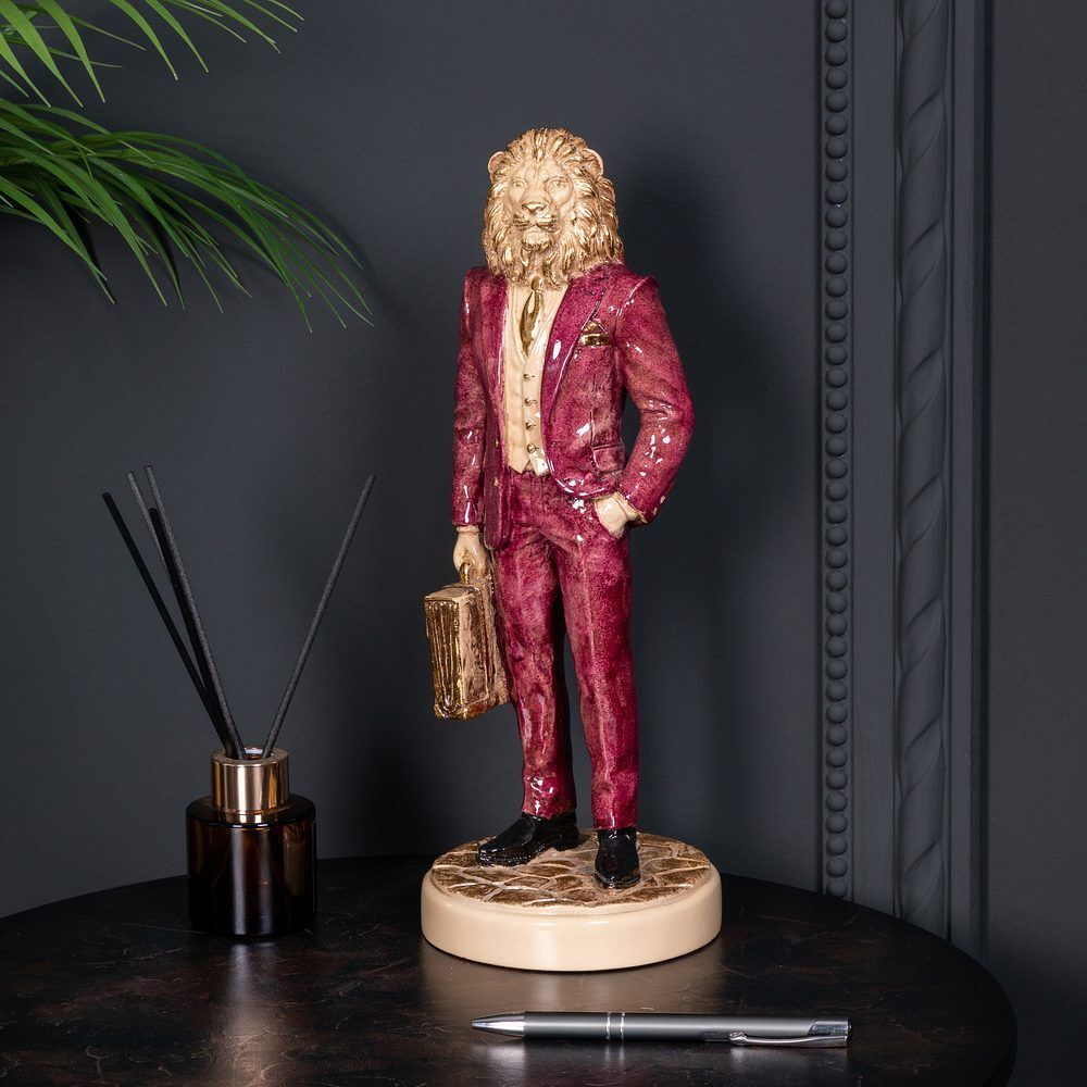 Скульптура Лев Бизнесмен Айвори Бордовый