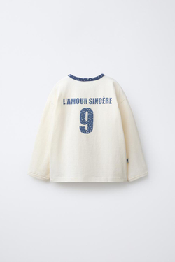 ZARA ФУТБОЛКА С ТЕКСТОВЫМ И ЦВЕТОЧНЫМ ПРИНТОМ, ГОЛУБОЙ