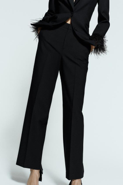 ZARA БРЮКИ ПРЯМОГО КРОЯ С ВЫСОКОЙ ПОСАДКОЙ, ЧЕРНЫЙ