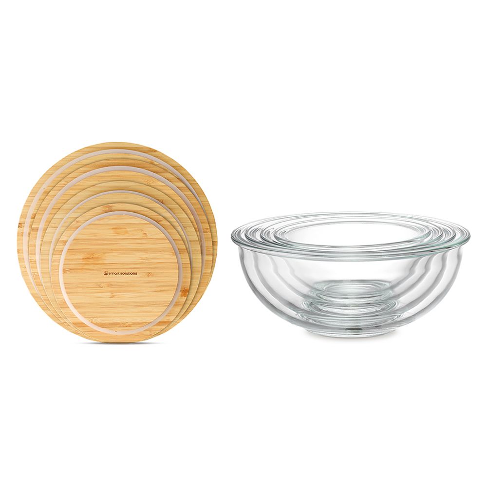 Набор из 4-х стеклянных мисок Eco Store с крышками из бамбука