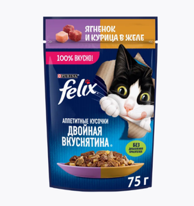 КОРМ FELIX ЯГНЕНОК И КУРИЦА В ЖЕЛЕ 75ГР