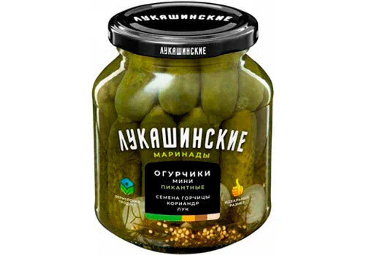 Огурчики корнишоны пикантные "Лукашинские", 340г