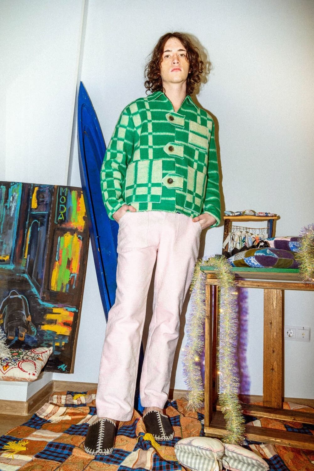 Куртка Soeurs Шерстяная в Клетку / Green Plaid Jacket зеленая