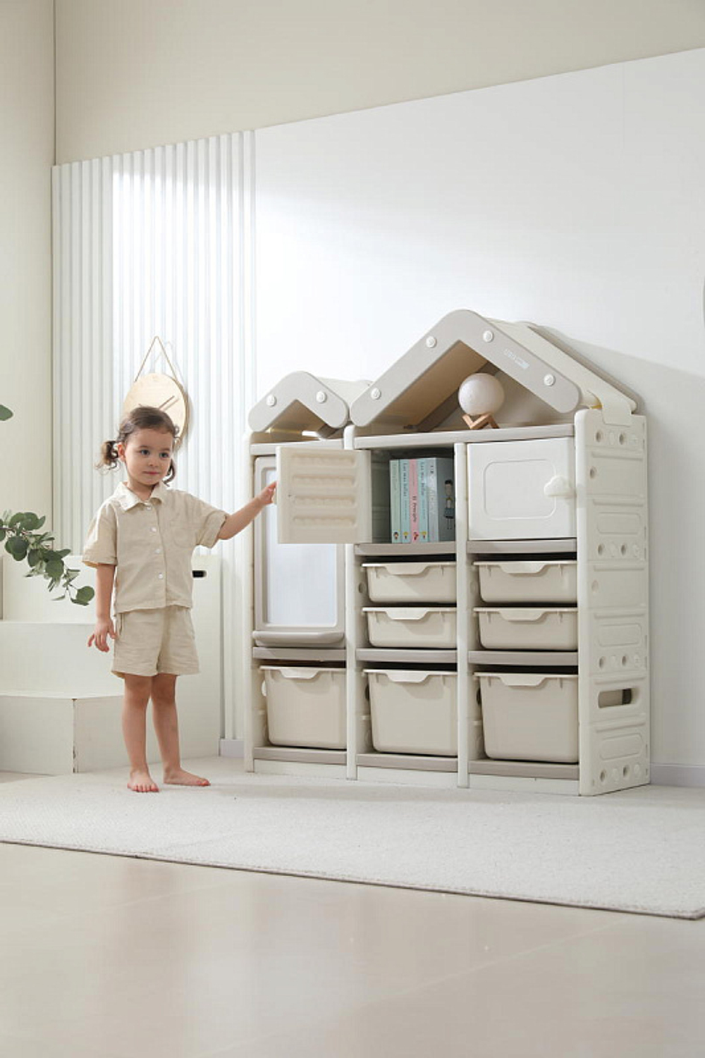 Стеллаж для игрушек UNIX Kids House 7 ящиков, 2 полки с дверцей Grey