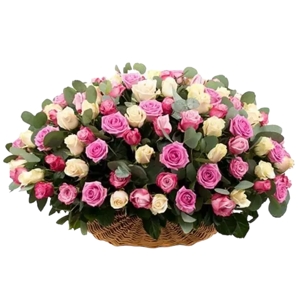 Траурная корзина из 100 живых роз