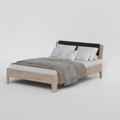 Кровать 120x200, Луго Модерн, массив дуба, мягкое изголовье темное, беленый