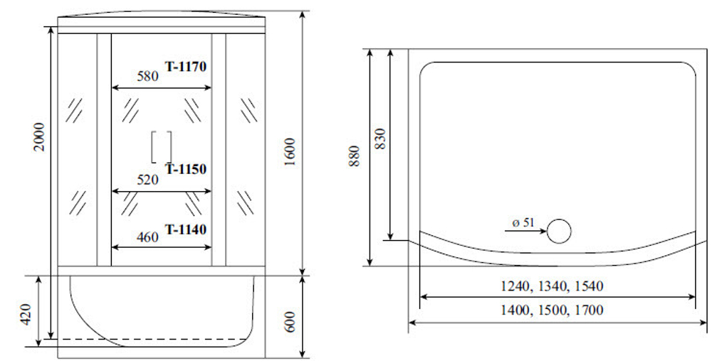 Душевая кабина Timo Standart 150*88*220  (T-1150)