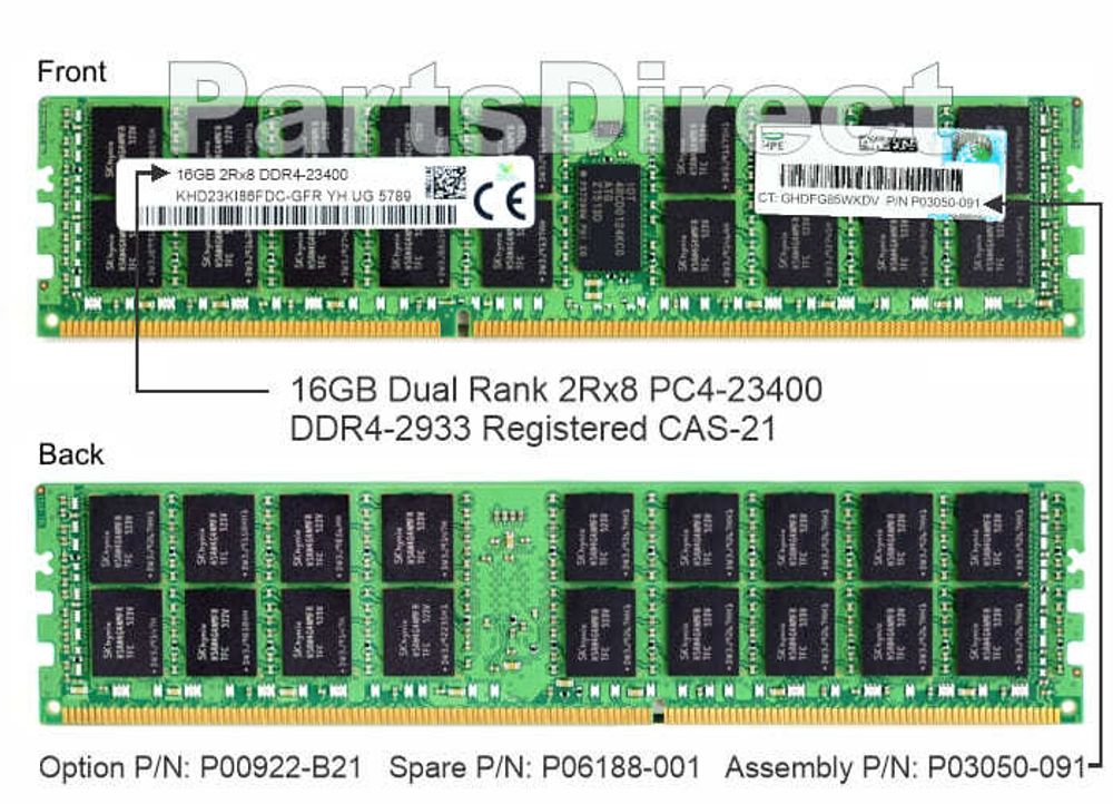 Модуль памяти HPE P00922-K21 16-GB (1 x 16GB) Dual Rank x8 DDR4-2933