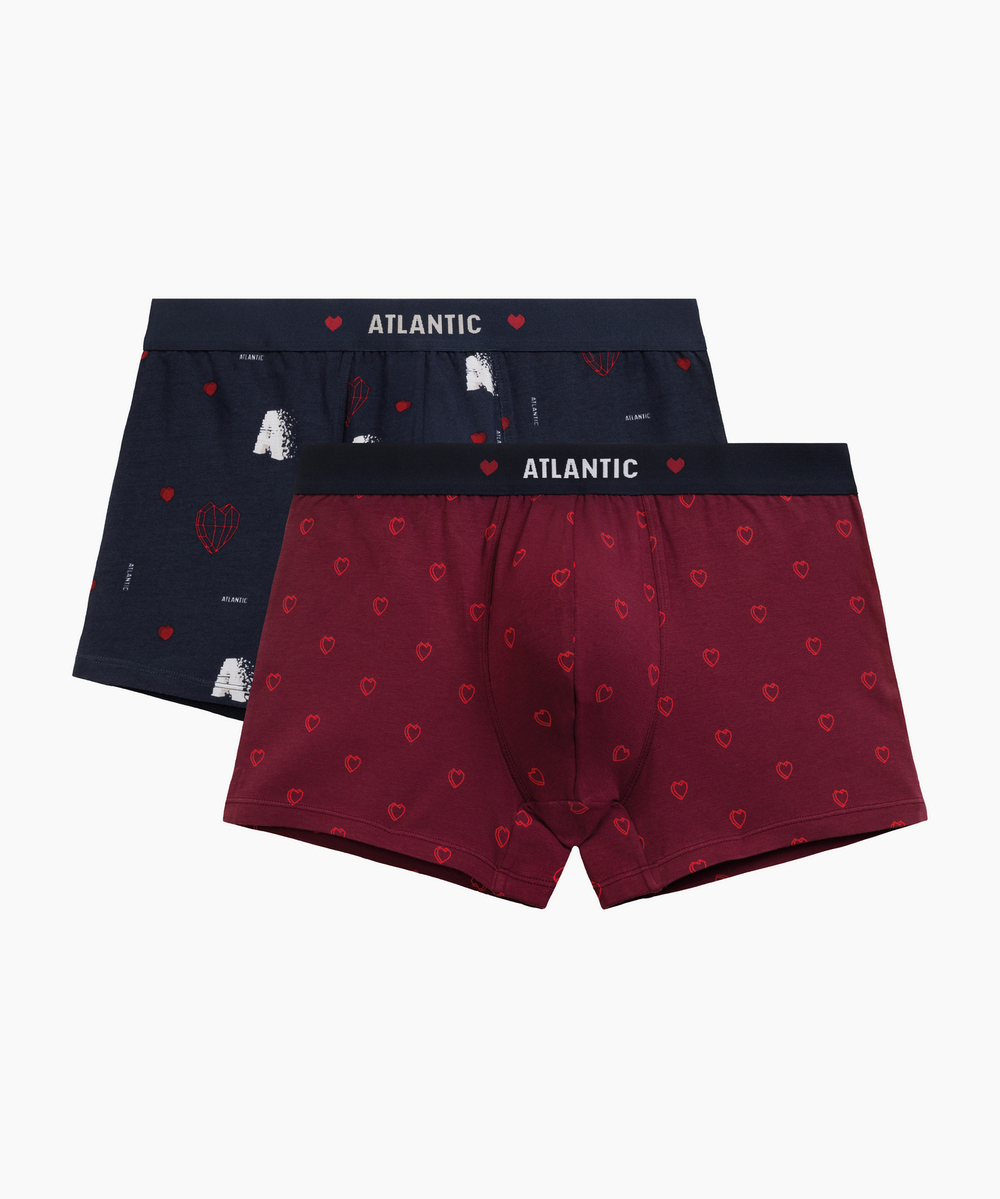 Мужские трусы боксеры Atlantic, набор из 2 шт., хлопок, темно-синие + красные, 2GMH-029