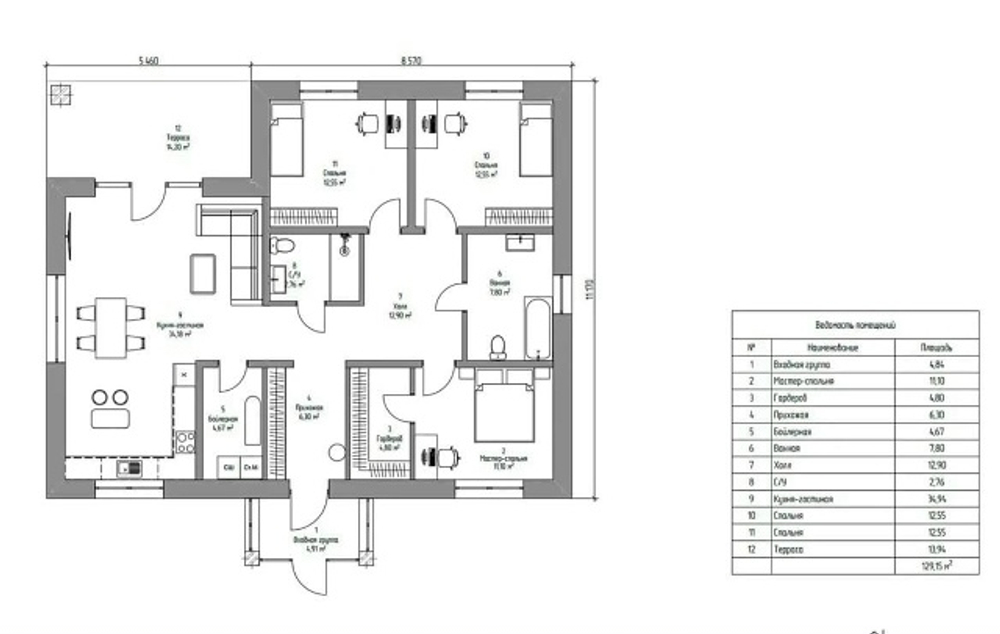 Проект Дома 129 кв. м К-70