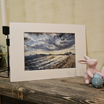 Картина акварельная авторская в паспарту 21х30 см на стену для интерьера "Город у воды"