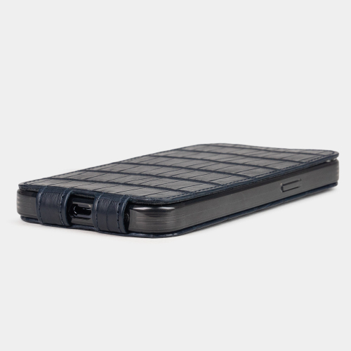 Чехол для iPhone 15 Pro Max из кожи крокодила, синего цвета