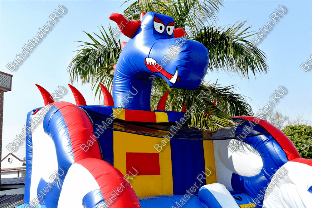 Коммерческий надувной батут-горка "Дракон" 10*5*8 м,без шипов сине-белый
