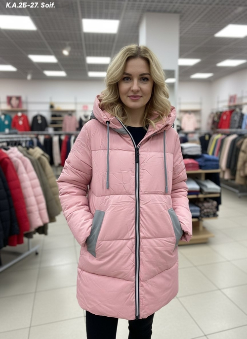 Оптом Куртка с капюшоном розовая размеры 42-48